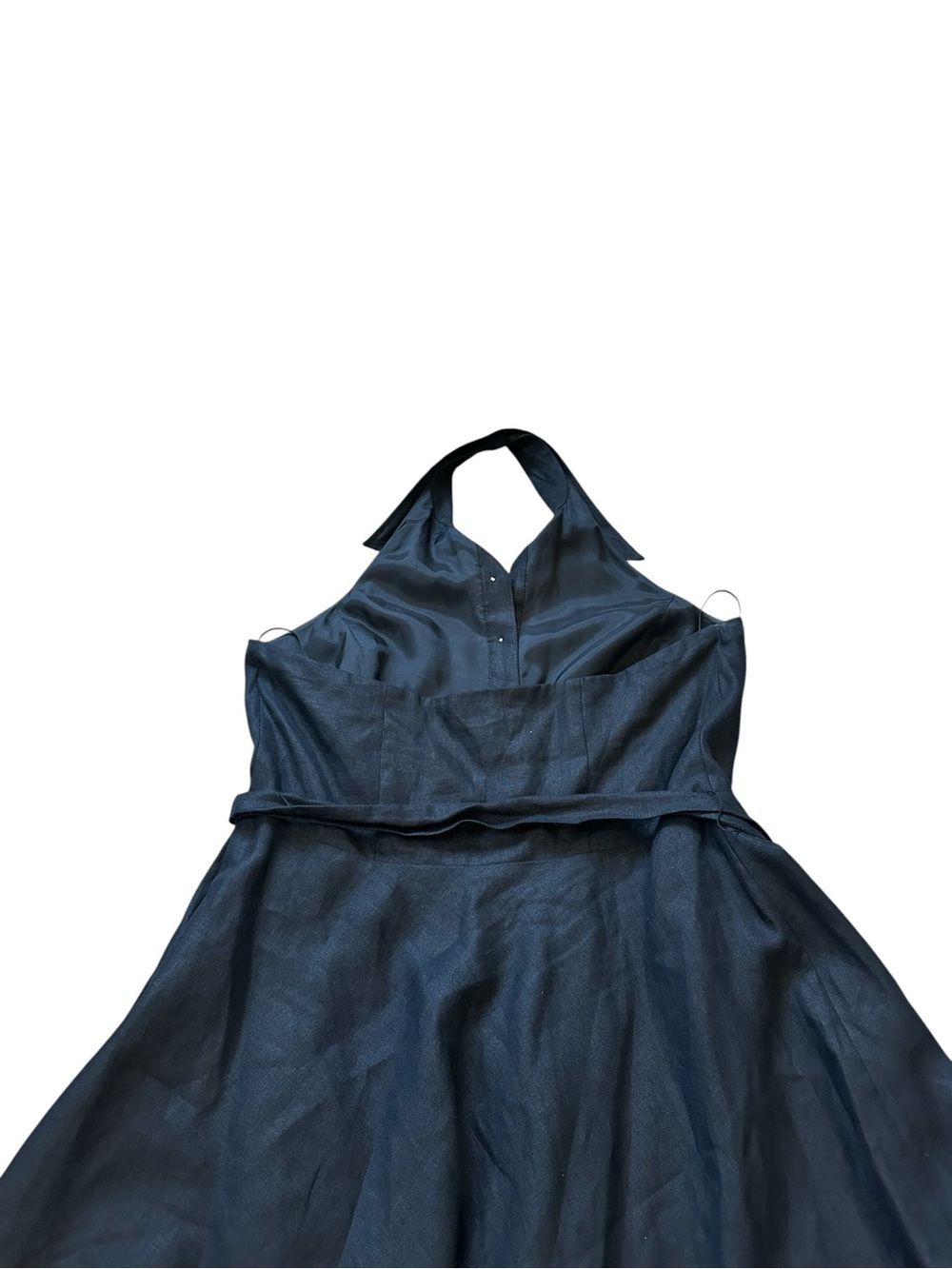 Ralph Lauren Linen Halter Midi Dress Black Tie Belt Minimalist Coastal Summer - Picture 4 of 7